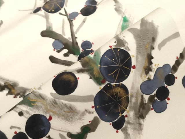 平和屋着物●塩瀬　九寸開き名古屋帯　作家物　手描き　枝梅文　金彩　正絹　逸品　CABG3058dy