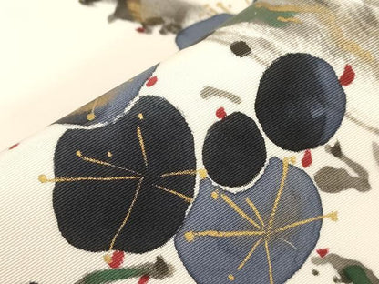 平和屋着物●塩瀬　九寸開き名古屋帯　作家物　手描き　枝梅文　金彩　正絹　逸品　CABG3058dy