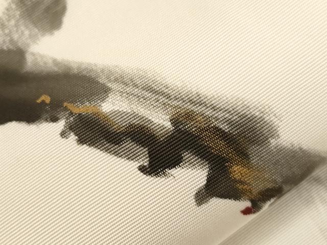 平和屋着物●塩瀬　九寸開き名古屋帯　作家物　手描き　枝梅文　金彩　正絹　逸品　CABG3058dy