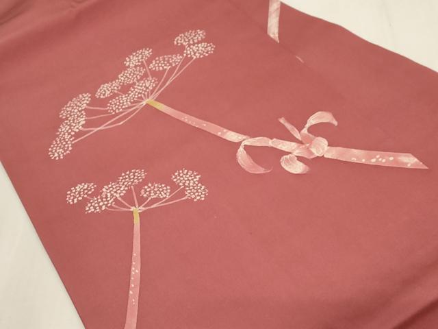 平和屋着物●塩瀬　九寸名古屋帯　作家物　ろうけつ染め　草花文　金彩　正絹　逸品　CABG3061dy