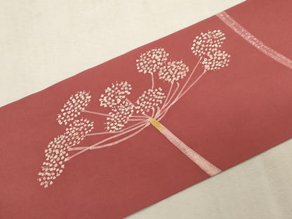 平和屋着物●塩瀬　九寸名古屋帯　作家物　ろうけつ染め　草花文　金彩　正絹　逸品　CABG3061dy