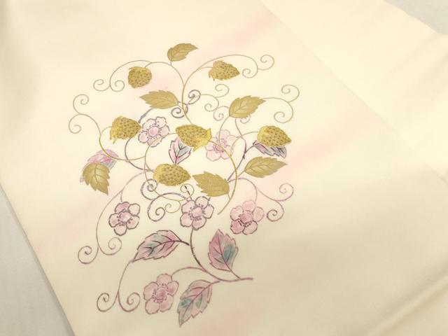 平和屋着物●中国三大刺繍　相良刺繍　塩瀬　九寸名古屋帯　駒刺繍　成り物　苺　金銀彩　正絹　逸品　CABG3062dy