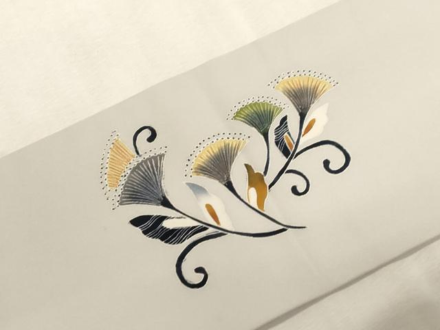 平和屋着物●塩瀬　九寸名古屋帯　花唐草文　正絹　逸品　CABG3064dy