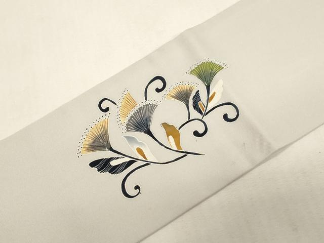 平和屋着物●塩瀬　九寸名古屋帯　花唐草文　正絹　逸品　CABG3064dy