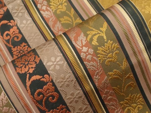 平和屋着物●本場筑前博多織　八寸名古屋帯　草花間道　正絹　逸品　未使用　CABG3069dy