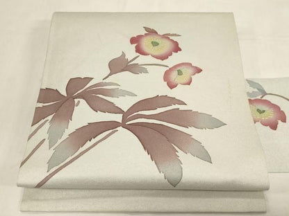 平和屋着物●九寸名古屋帯　作家物　ろうけつ染め　草花文　正絹　逸品　CABG3070dy