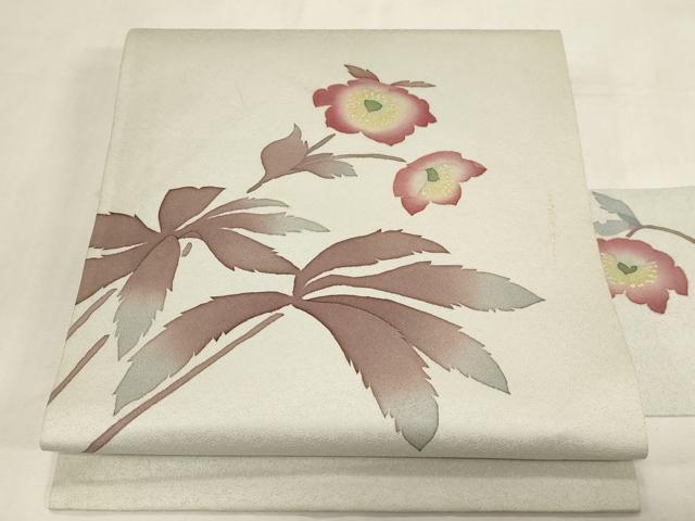 平和屋着物●九寸名古屋帯　作家物　ろうけつ染め　草花文　正絹　逸品　CABG3070dy
