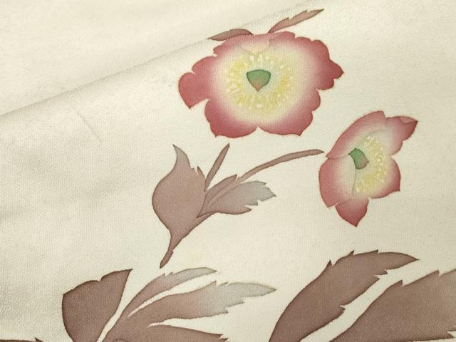 平和屋着物●九寸名古屋帯　作家物　ろうけつ染め　草花文　正絹　逸品　CABG3070dy