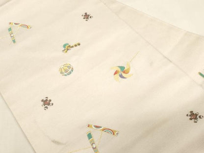 平和屋着物●九寸名古屋帯　唐織　わらべ詩　金糸　正絹　逸品　CABG3071dy