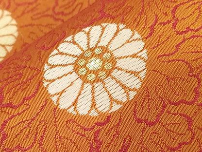 平和屋着物●九寸名古屋帯　草花文　金糸　正絹　逸品　CABG3074dy