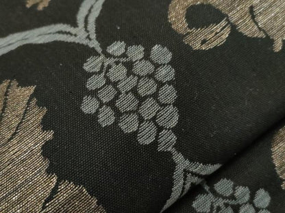 平和屋着物●八寸名古屋帯　紬地　花鳥文　黒地　金糸　正絹　逸品　CABG3076dy