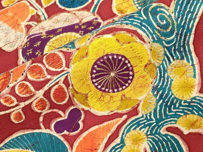 平和屋着物●アンティーク　大正ロマン　九寸名古屋帯　好雅作　駒刺繍　草花文　金彩　正絹　逸品　CABG3078dy