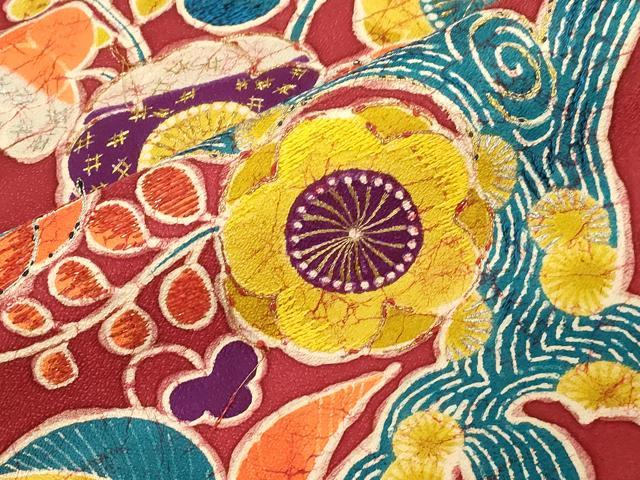 平和屋着物●アンティーク　大正ロマン　九寸名古屋帯　好雅作　駒刺繍　草花文　金彩　正絹　逸品　CABG3078dy