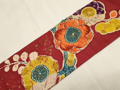 平和屋着物●アンティーク　大正ロマン　九寸名古屋帯　好雅作　駒刺繍　草花文　金彩　正絹　逸品　CABG3078dy