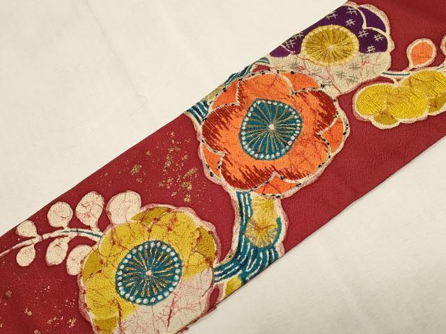 平和屋着物●アンティーク　大正ロマン　九寸名古屋帯　好雅作　駒刺繍　草花文　金彩　正絹　逸品　CABG3078dy