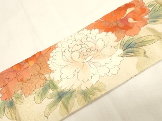 平和屋着物●アンティーク　大正ロマン　九寸名古屋帯　手描き　刺繍　花鳥文　金糸　正絹　逸品　CABG3081dy