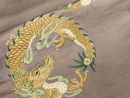 平和屋着物●アンティーク　大正ロマン　九寸名古屋帯　総刺繍　竜　金糸　正絹　逸品　CABG3082dy