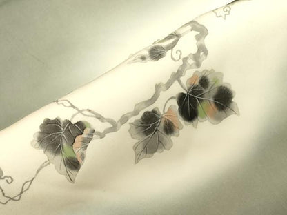 平和屋着物●塩瀬　九寸名古屋帯　手描き　蔦の葉文　正絹　逸品　CABG3084dy
