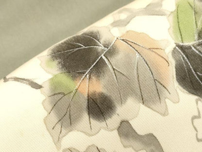 平和屋着物●塩瀬　九寸名古屋帯　手描き　蔦の葉文　正絹　逸品　CABG3084dy