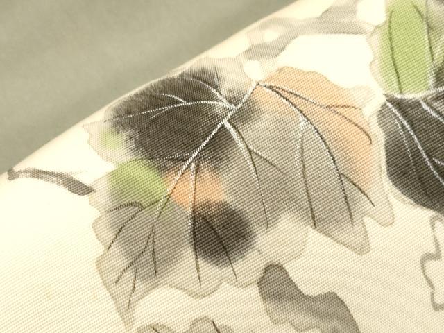 平和屋着物●塩瀬　九寸名古屋帯　手描き　蔦の葉文　正絹　逸品　CABG3084dy