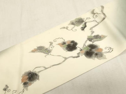 平和屋着物●塩瀬　九寸名古屋帯　手描き　蔦の葉文　正絹　逸品　CABG3084dy