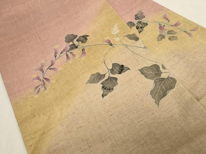 平和屋着物●九寸名古屋帯　友禅　紬地　草花文　正絹　逸品　CABG3086dy