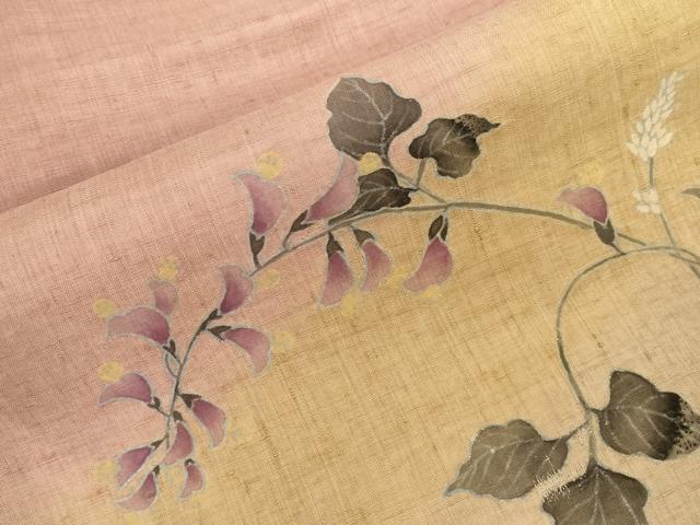 平和屋着物●九寸名古屋帯　友禅　紬地　草花文　正絹　逸品　CABG3086dy
