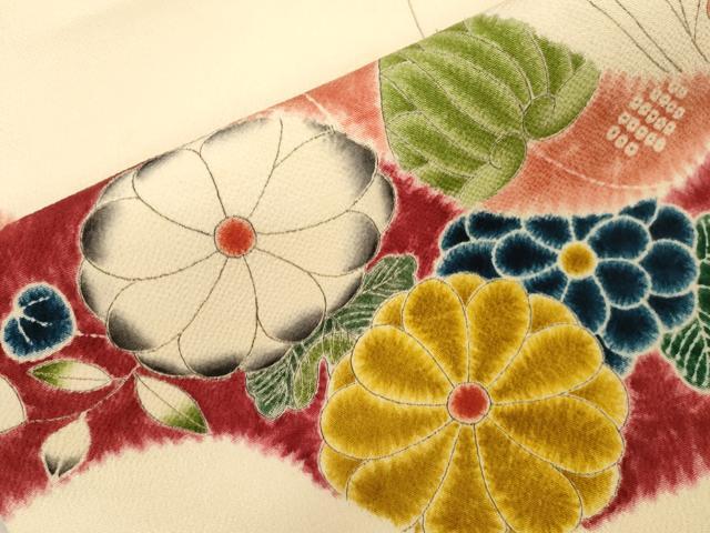 平和屋着物●九寸名古屋帯　作家物　草花文　鬼しぼ縮緬　逸品　CABG3089dy