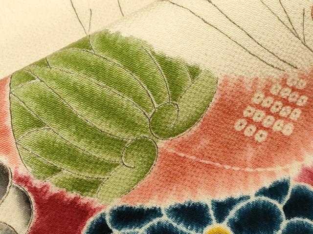 平和屋着物●九寸名古屋帯　作家物　草花文　鬼しぼ縮緬　逸品　CABG3089dy