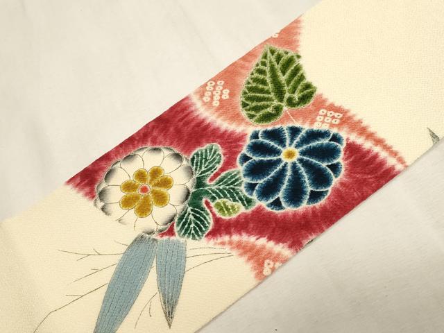 平和屋着物●九寸名古屋帯　作家物　草花文　鬼しぼ縮緬　逸品　CABG3089dy