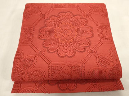平和屋着物●爪掻き本綴れ　八寸名古屋帯　蜀江花文　紅緋色　正絹　逸品　CABG3090dy