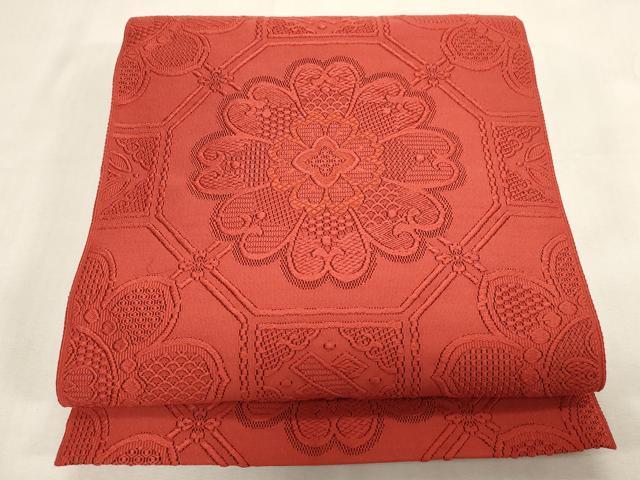 平和屋着物●爪掻き本綴れ　八寸名古屋帯　蜀江花文　紅緋色　正絹　逸品　CABG3090dy