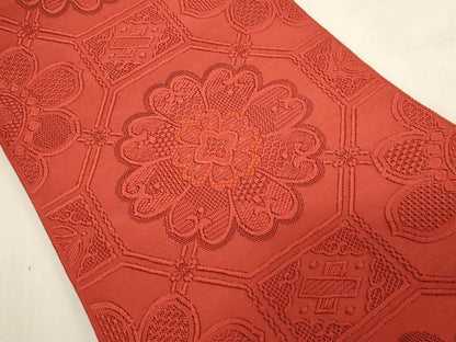 平和屋着物●爪掻き本綴れ　八寸名古屋帯　蜀江花文　紅緋色　正絹　逸品　CABG3090dy