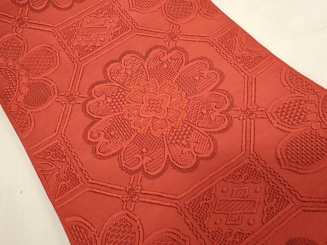 平和屋着物●爪掻き本綴れ　八寸名古屋帯　蜀江花文　紅緋色　正絹　逸品　CABG3090dy