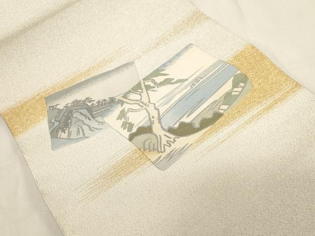 平和屋着物●綴れ　八寸名古屋帯　色紙風景文　金銀糸　正絹　逸品　CABG3093dy