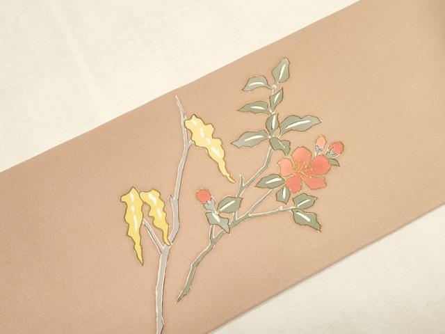 平和屋着物●塩瀬　九寸名古屋帯　駒刺繍　枝花文　金彩　正絹　逸品　CABG3095dy