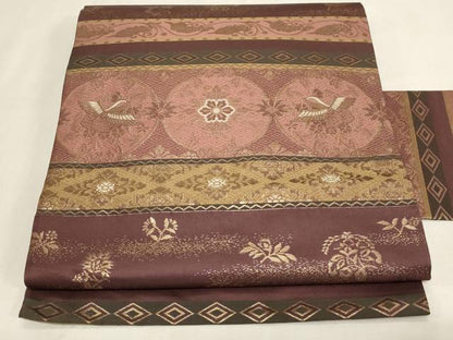 平和屋着物●九寸名古屋帯　花鳥丸文　金糸　正絹　逸品　CABG3098dy