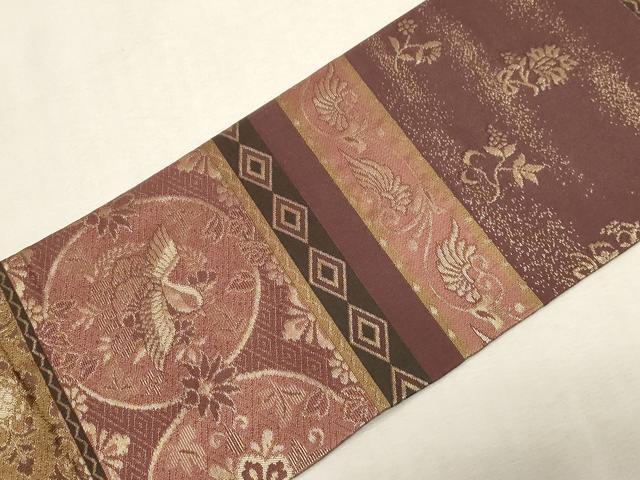 平和屋着物●九寸名古屋帯　花鳥丸文　金糸　正絹　逸品　CABG3098dy