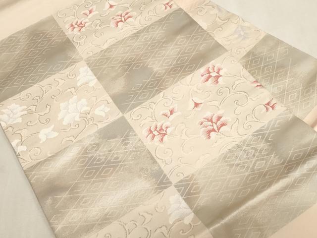 平和屋着物●九寸名古屋帯　市松更紗花文　銀糸　正絹　逸品　CABG3099dy
