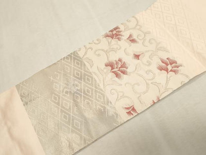 平和屋着物●九寸名古屋帯　市松更紗花文　銀糸　正絹　逸品　CABG3099dy