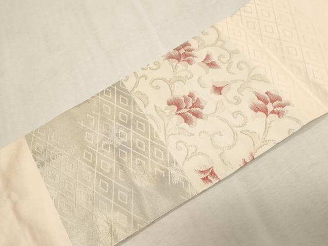 平和屋着物●九寸名古屋帯　市松更紗花文　銀糸　正絹　逸品　CABG3099dy
