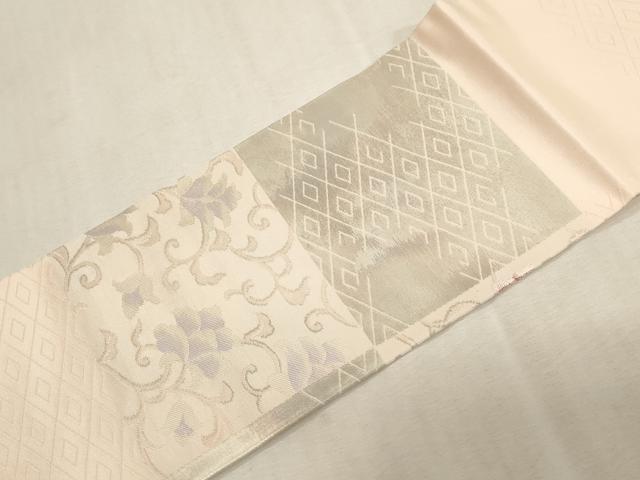 平和屋着物●九寸名古屋帯　市松更紗花文　銀糸　正絹　逸品　CABG3099dy