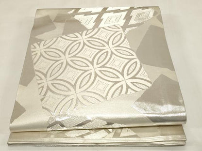 平和屋着物●西陣　川島織物　丸帯　色紙重ね文　銀糸　正絹　逸品　CABG3105dy
