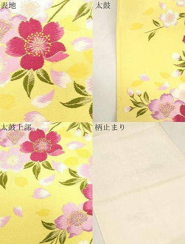 平和屋着物●両面　六通柄袋帯　唐織　草花文　正絹　逸品　CABG3112dy