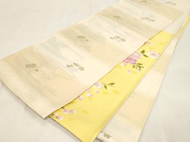 平和屋着物●両面　六通柄袋帯　唐織　草花文　正絹　逸品　CABG3112dy