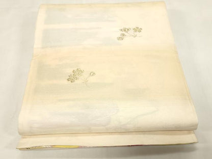 平和屋着物●両面　六通柄袋帯　唐織　草花文　正絹　逸品　CABG3112dy
