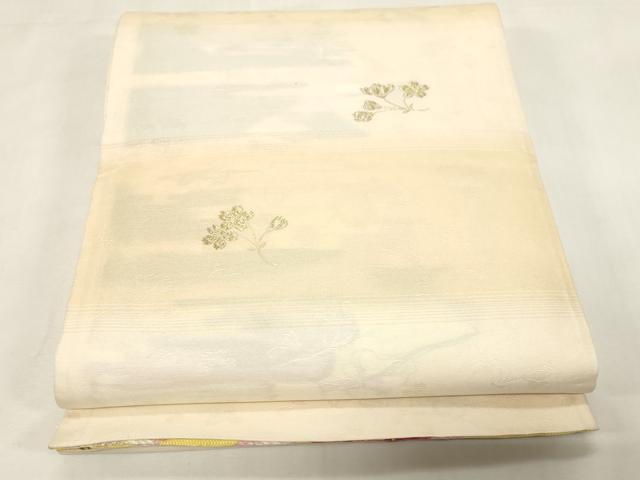 平和屋着物●両面　六通柄袋帯　唐織　草花文　正絹　逸品　CABG3112dy