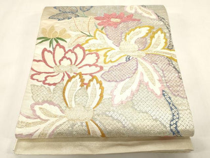 平和屋着物●1854年創業　帯屋捨松　西陣　六通柄袋帯　手織　草花文　金糸　上代120万　正絹　逸品　CABG3115dy