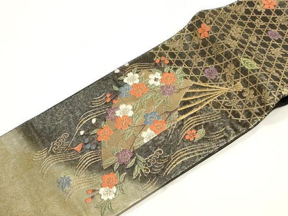 平和屋着物●つけ帯　唐織　扇華春秋文様　金糸　引箔　正絹　逸品　未使用　CABG3126dy
