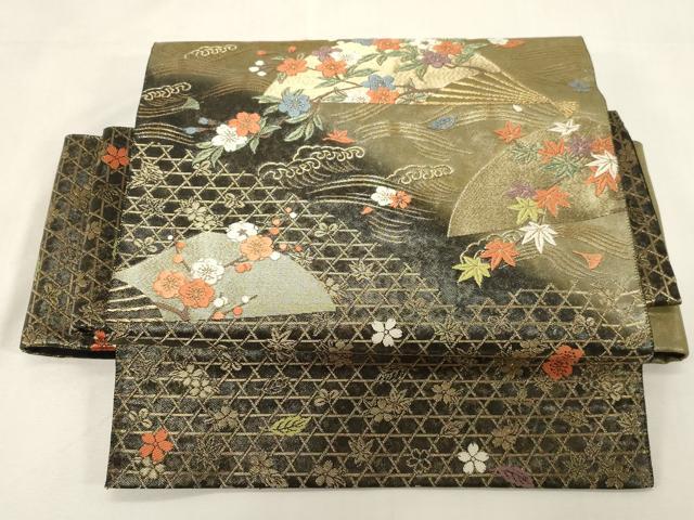 平和屋着物●つけ帯　唐織　扇華春秋文様　金糸　引箔　正絹　逸品　未使用　CABG3126dy